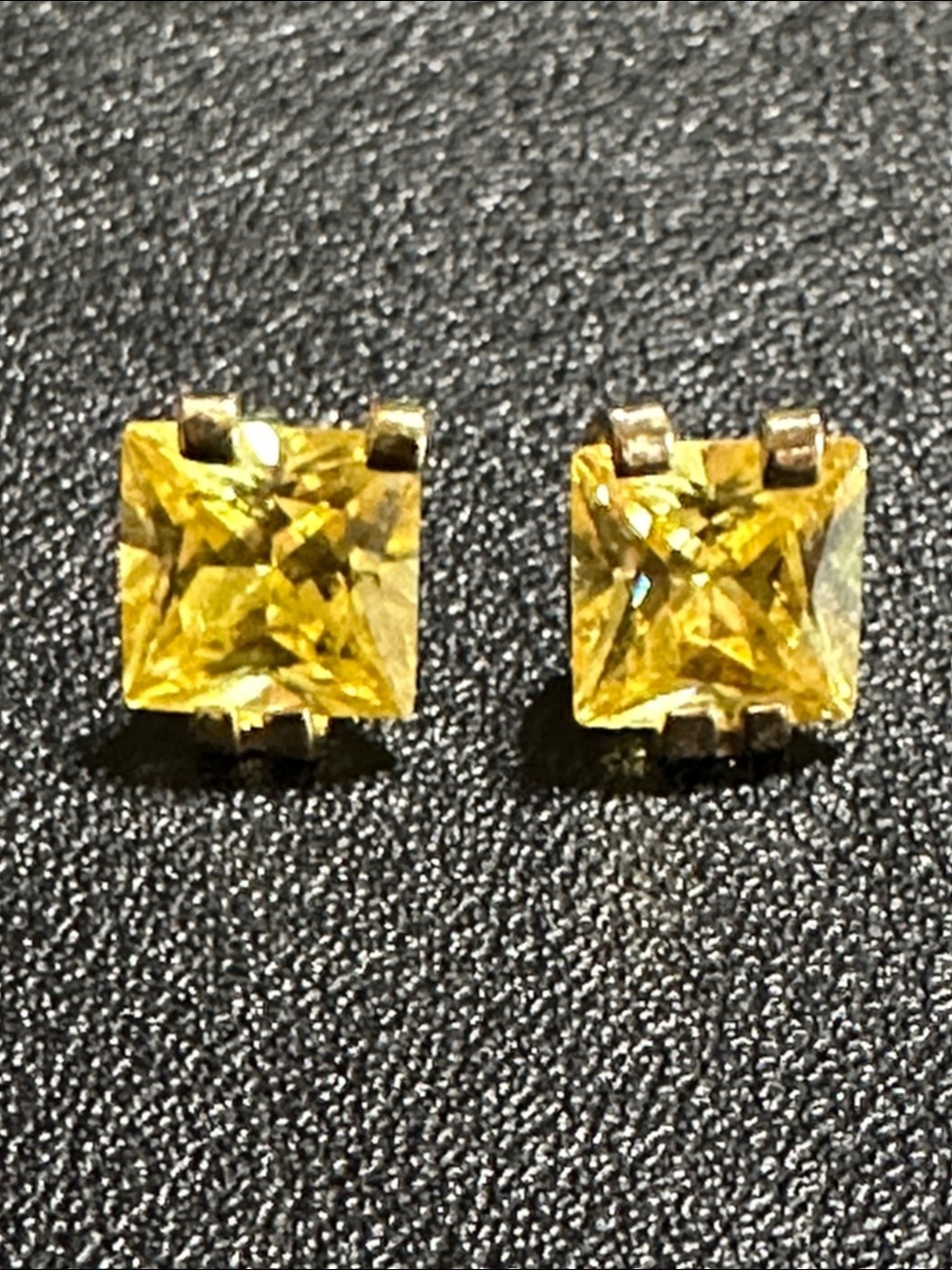 Roman Princess Cut Citrine Post Back Stud Earrings